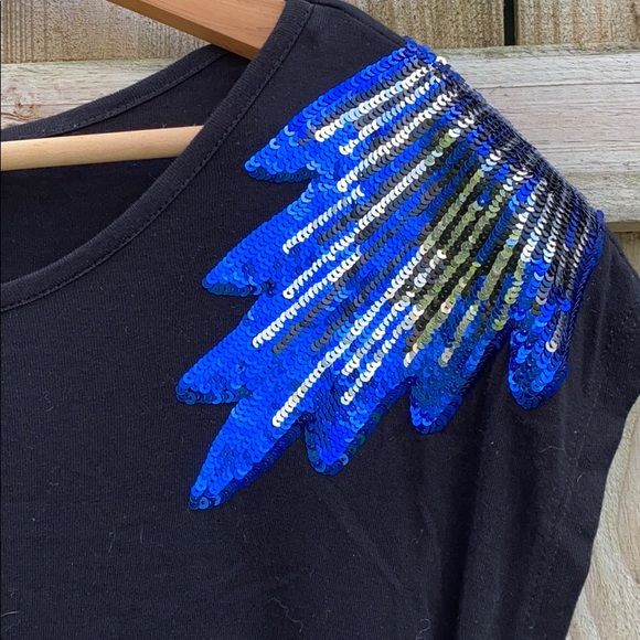 EUC Forever 21 Black Blue Sequins Top - Picture 4 of 9